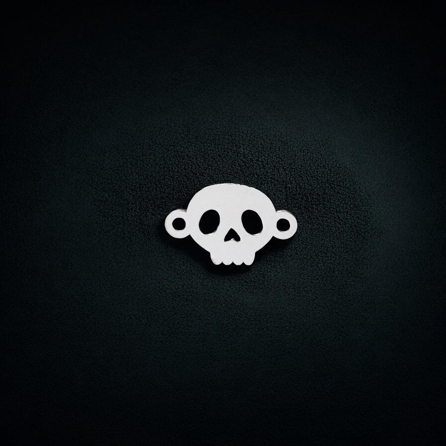 Sterling Silver Skull Silhouette Connector Charm  Halloween Jewelry Supplies  Gothic Pendant Link  Sterling Silver Findings