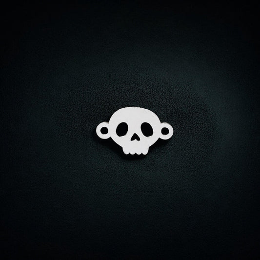 Sterling Silver Skull Silhouette Connector Charm  Halloween Jewelry Supplies  Gothic Pendant Link  Sterling Silver Findings