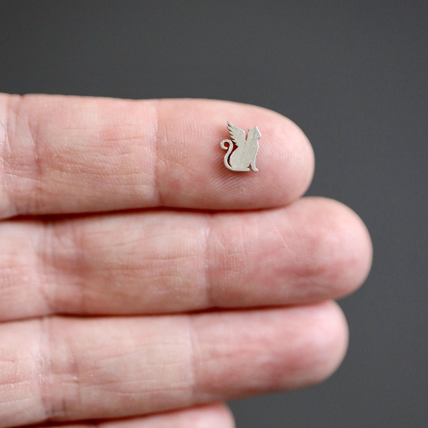 Sterling Silver Cat Angel Accent Charm • Solderable Embellishment • Pet Memorial Jewelry Component • Tiny Cat with Wings Charm