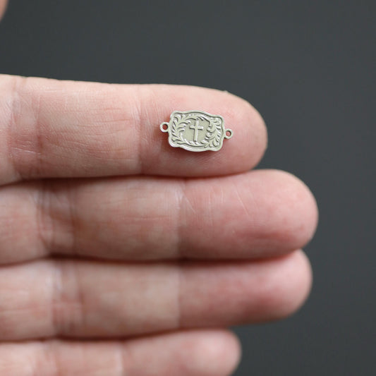 Sterling Silver Cross Belt Buckle Connector Charm  Western Jewelry Supplies  Faith Pendant Link  Sterling Silver Findings