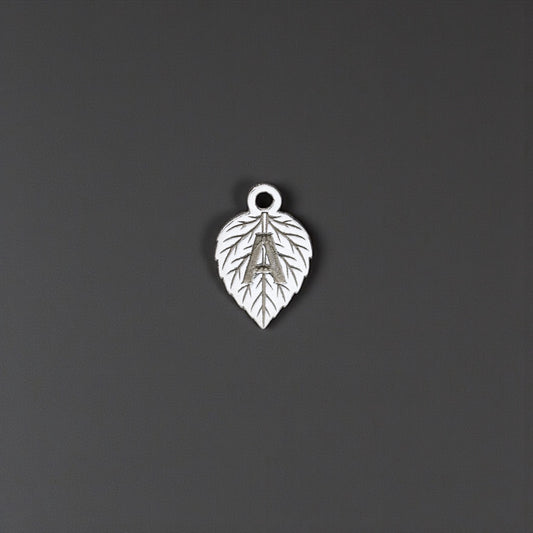 Sterling Silver Leaf Initial Dangle Charm • Nature Jewelry Findings • Personalized Plant Pendant • Botanical Bracelet Charm