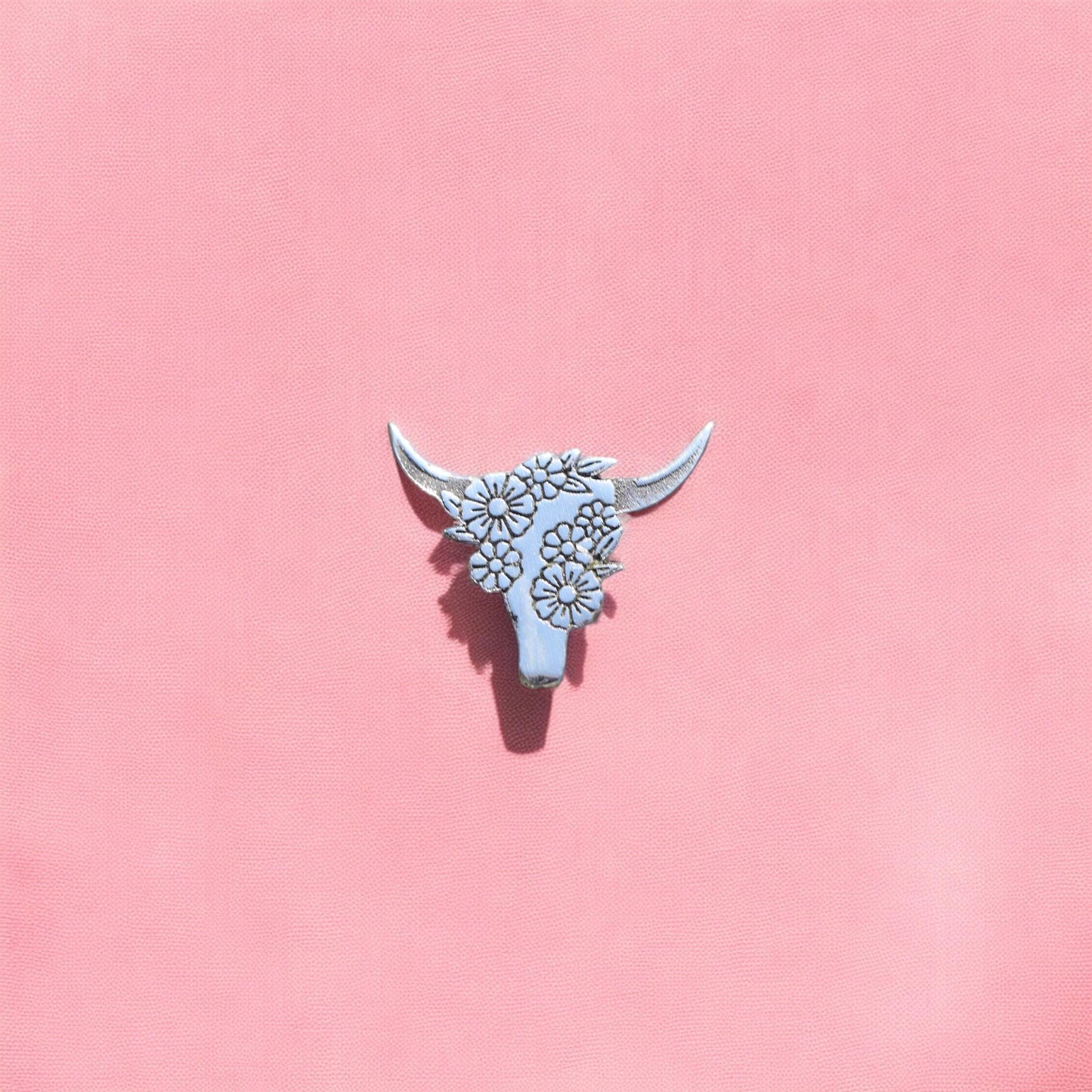 Floral Longhorn Accent Charm Solderable Jewelry Embellishment Western Accent Components Sterling Silver Findings