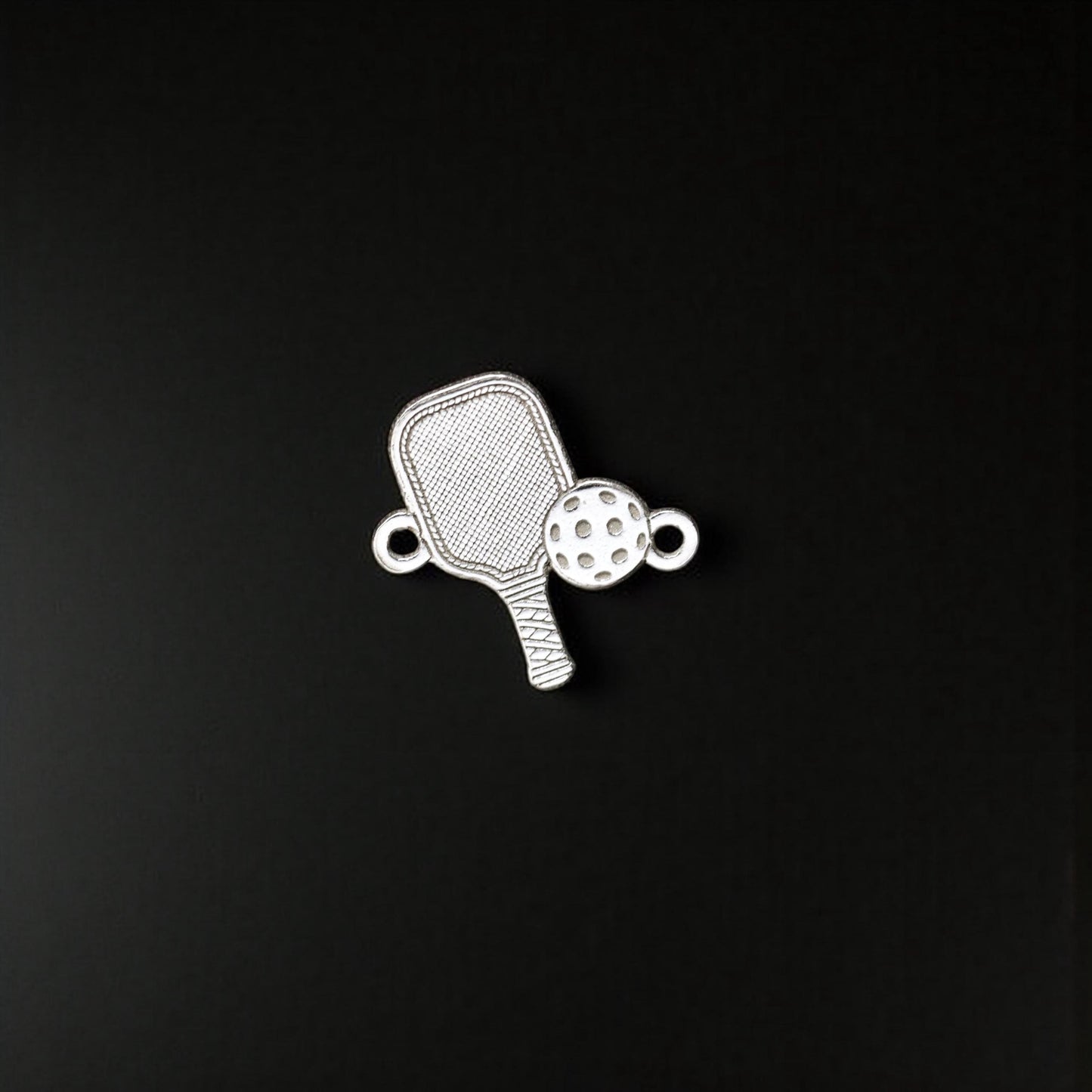Sterling Silver Pickleball Connector Charm • Sports Jewelry Findings • Small Paddle and Ball Bracelet Link • Athletic Necklace Connector