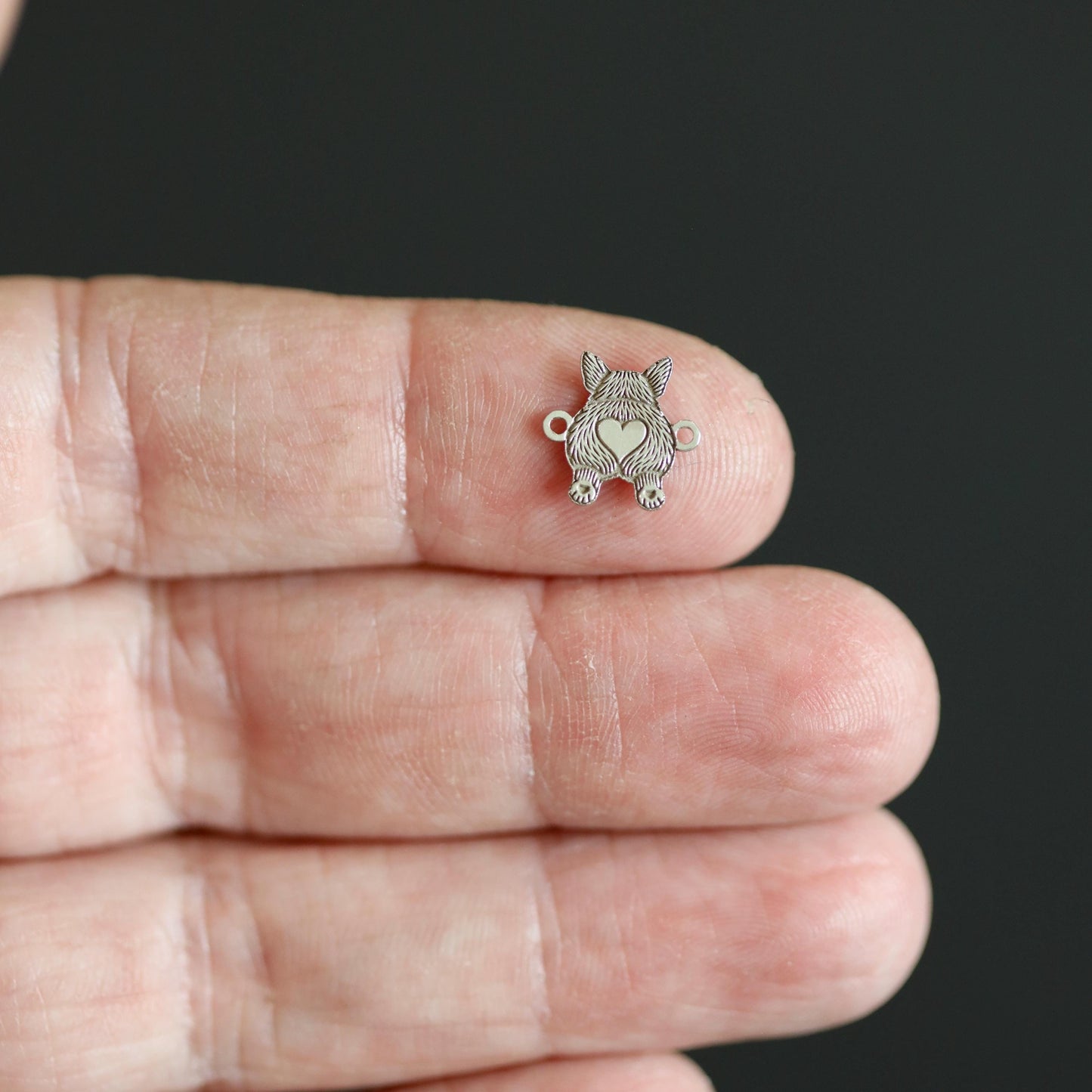 Sterling Silver Corgi Butt Connector Charm • Dog Jewelry Supply • Pet Lover Charm • Funny DIY Jewelry
