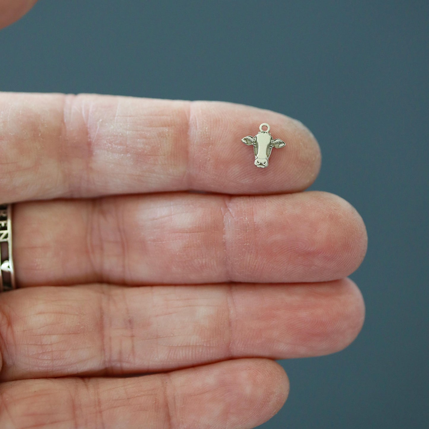 Sterling Silver Cow Face Dangle Charm • Farm Animal Jewelry Supply • Country Western Charm • DIY Necklace or Bracelet