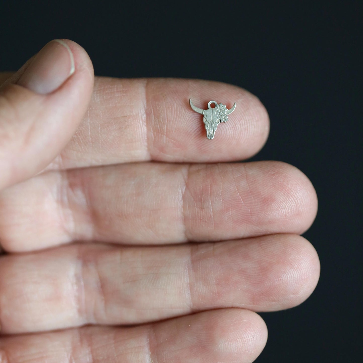 Sterling Silver Longhorn Skull with Succulents Dangle Charm • Western Jewelry Supply • Boho Cow Skull Charm • DIY Necklace or Bracelet
