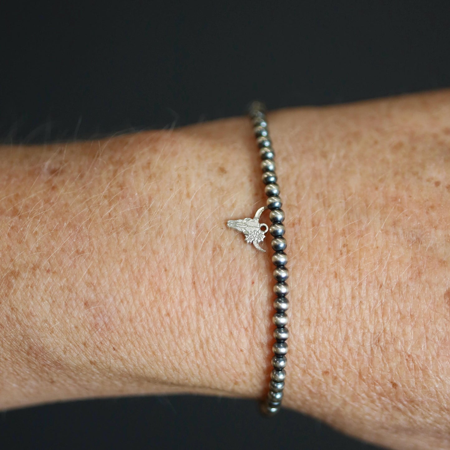 Sterling Silver Longhorn Skull with Succulents Dangle Charm • Western Jewelry Supply • Boho Cow Skull Charm • DIY Necklace or Bracelet