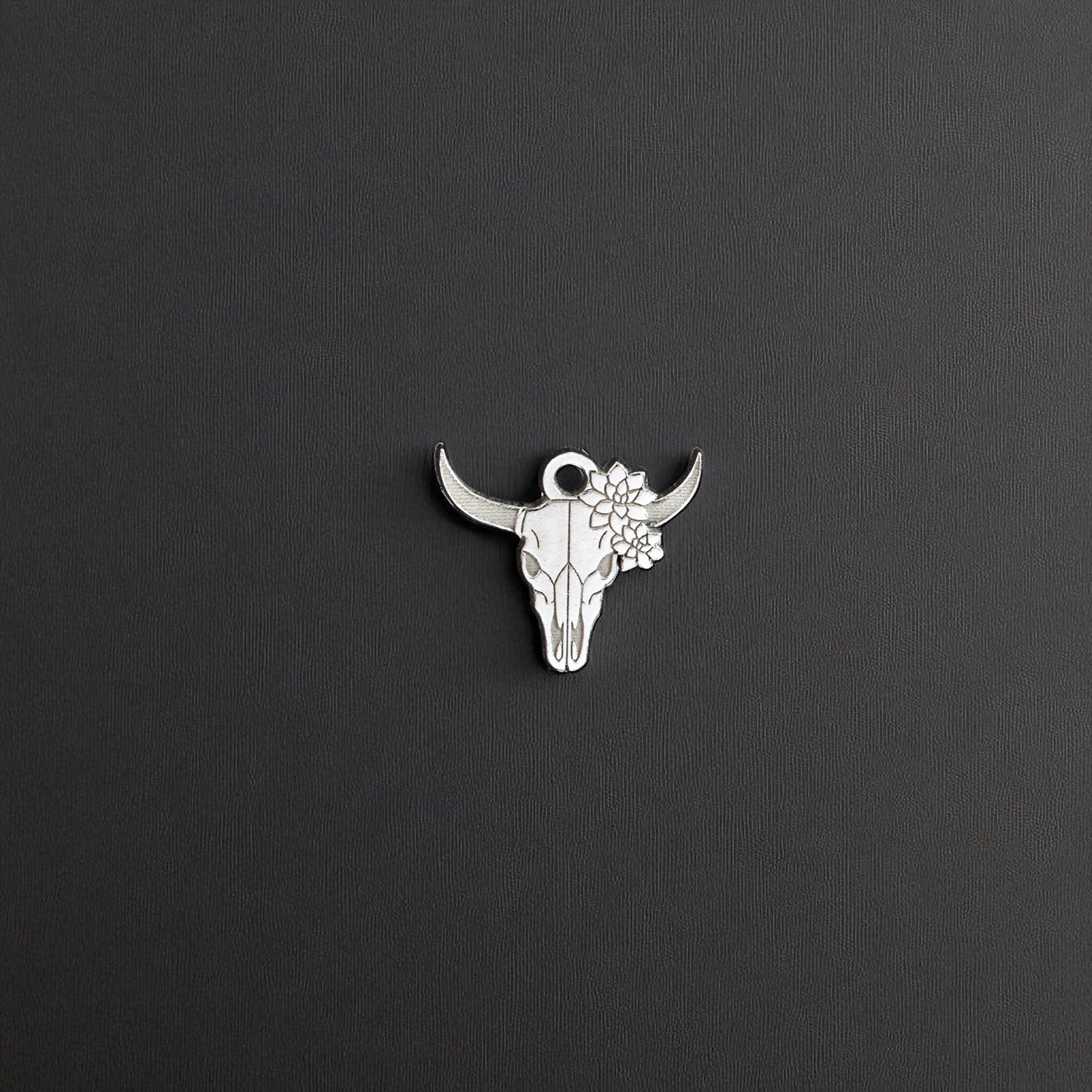 Sterling Silver Longhorn Skull with Succulents Dangle Charm • Western Jewelry Supply • Boho Cow Skull Charm • DIY Necklace or Bracelet