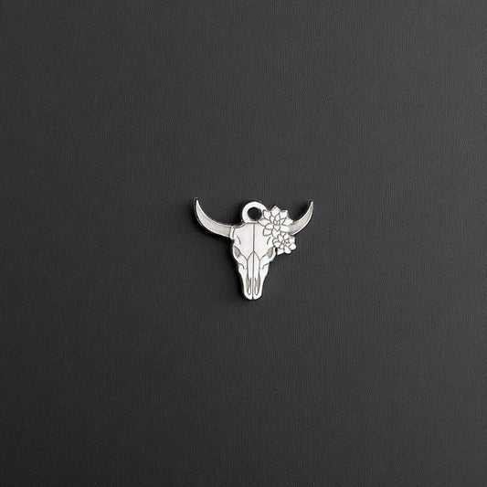 Sterling Silver Longhorn Skull with Succulents Dangle Charm • Western Jewelry Supply • Boho Cow Skull Charm • DIY Necklace or Bracelet