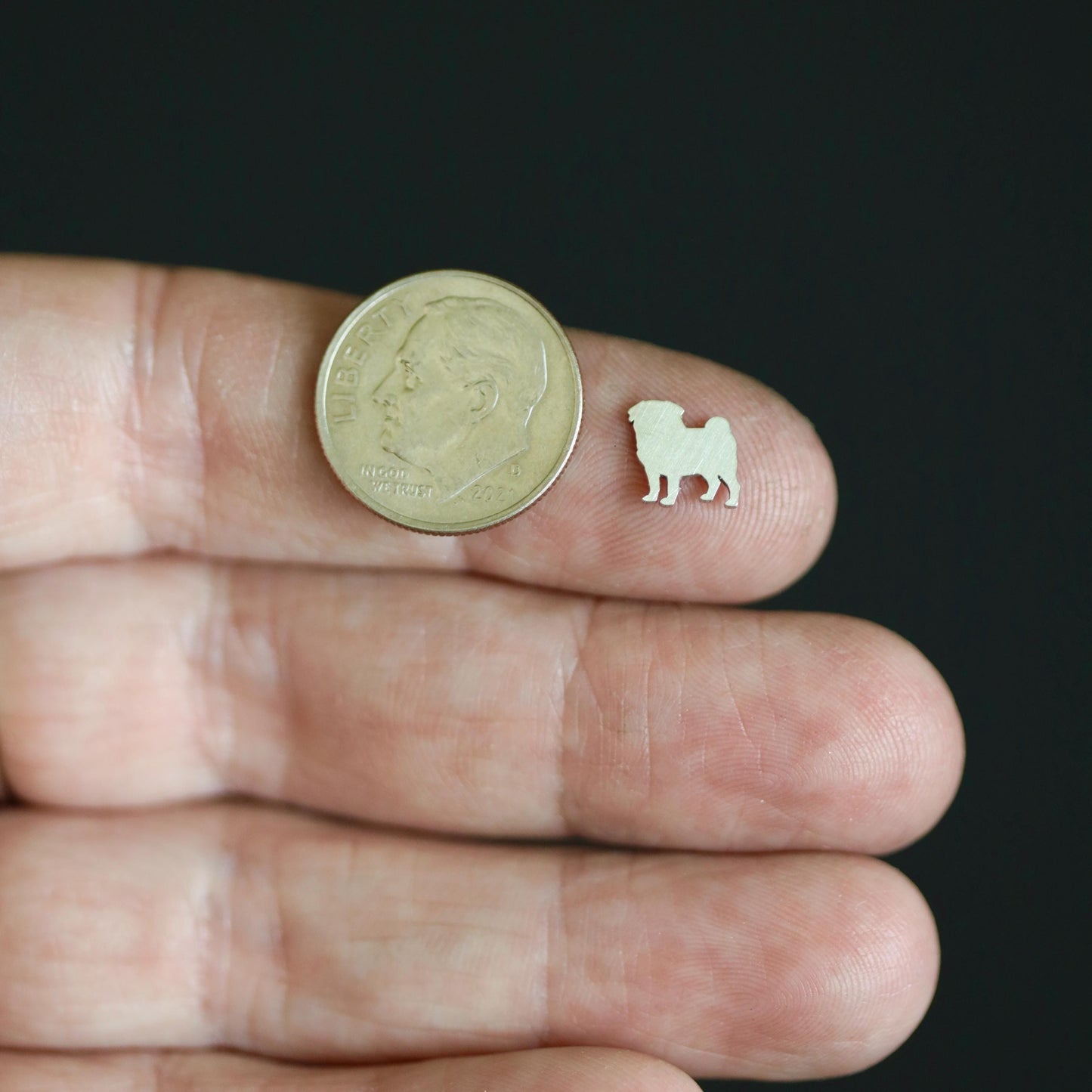 Sterling Silver Pug Dog Silhouette Accent Charm • Solderable Embellishment • Pet Jewelry Supply • DIY Dog Lover Gift