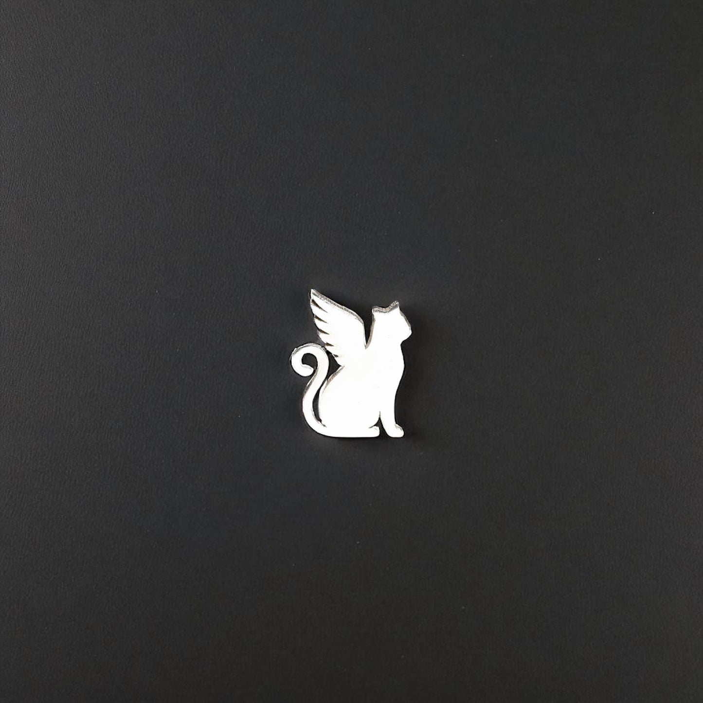 Sterling Silver Cat Angel Accent Charm • Solderable Embellishment • Pet Memorial Jewelry Component • Tiny Cat with Wings Charm