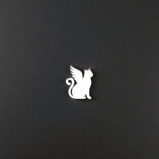 Sterling Silver Cat Angel Accent Charm • Solderable Embellishment • Pet Memorial Jewelry Component • Tiny Cat with Wings Charm
