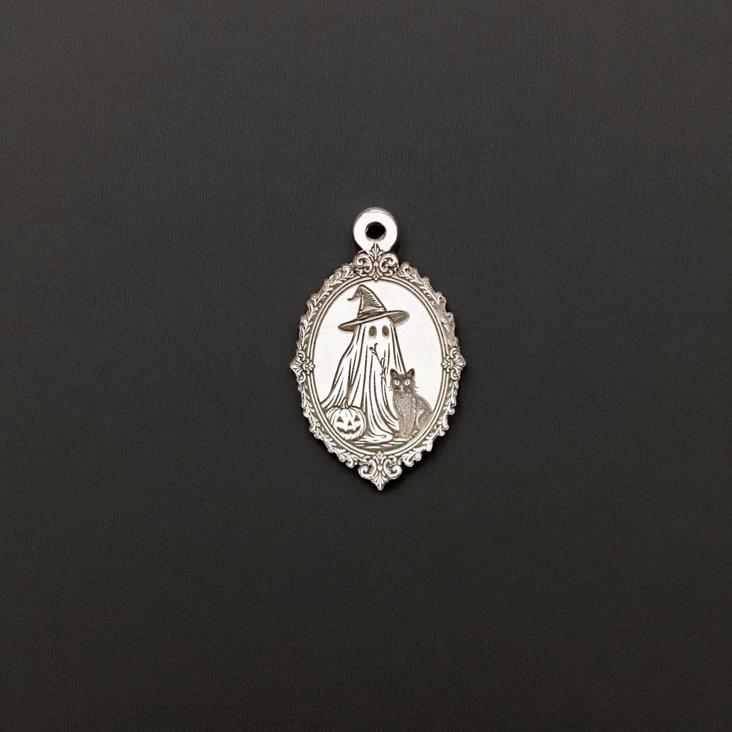 Sterling Silver Ghost Witch Portrait Dangle Charm • Spooky Halloween Jewelry Pendant • Gothic Spirit Dangle for Necklaces and Bracelets