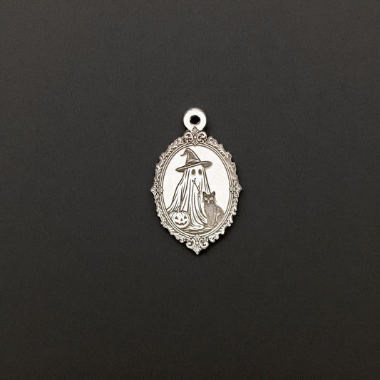 Sterling Silver Ghost Witch Portrait Dangle Charm • Spooky Halloween Jewelry Pendant • Gothic Spirit Dangle for Necklaces and Bracelets