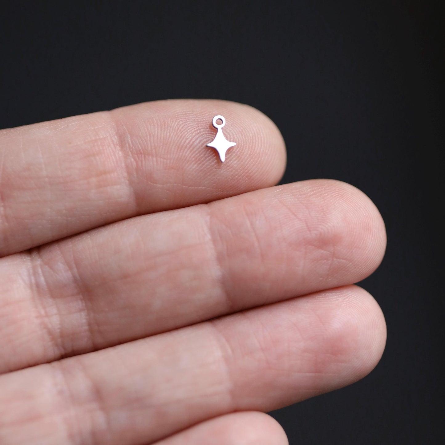 Sterling Silver Tiny 4 Point Star Dangle Charm  Petite Celestial Accent for Handmade Jewelry