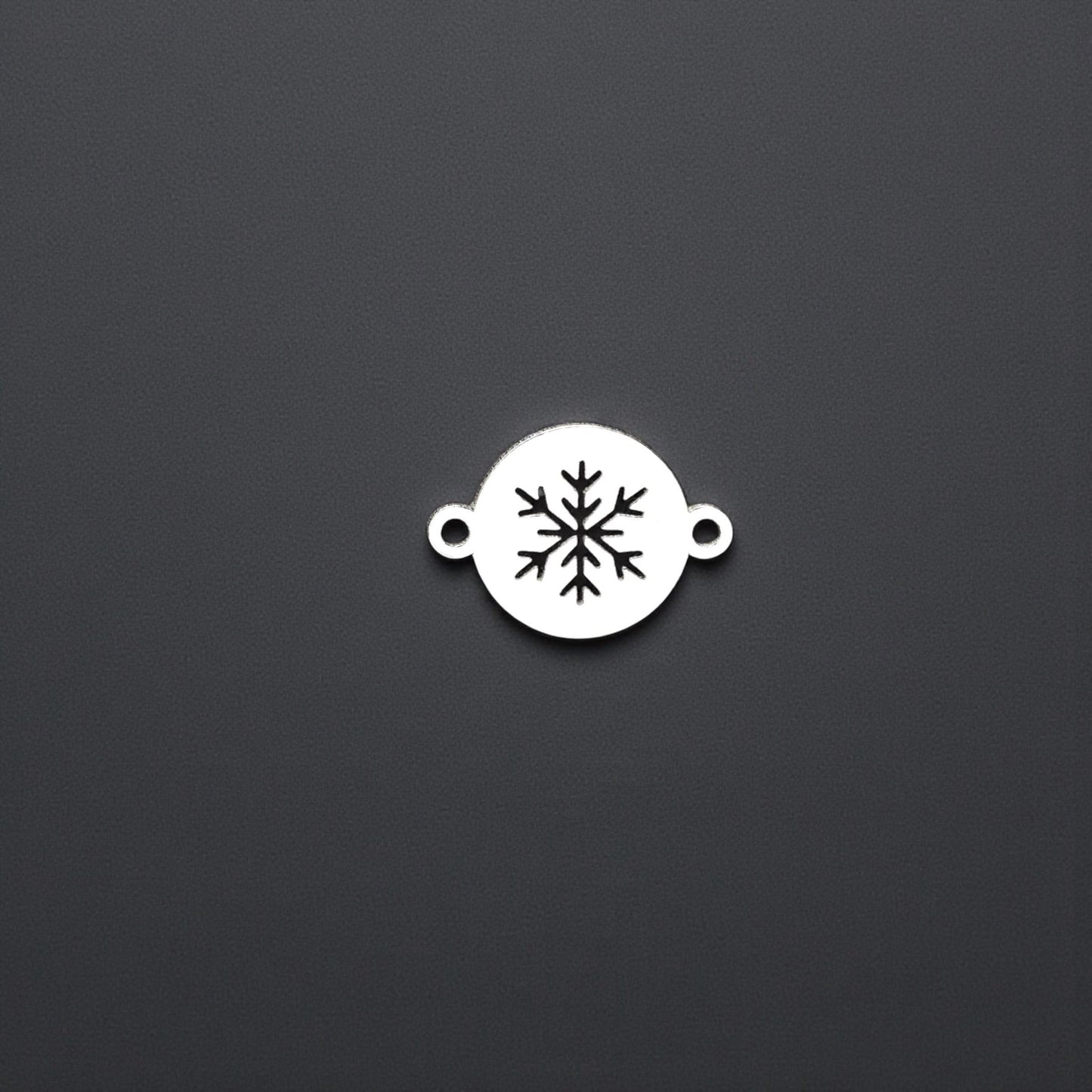 Sterling Silver Circle Snowflake Connector Charm  Winter Jewelry Link for Handmade Holiday Designs