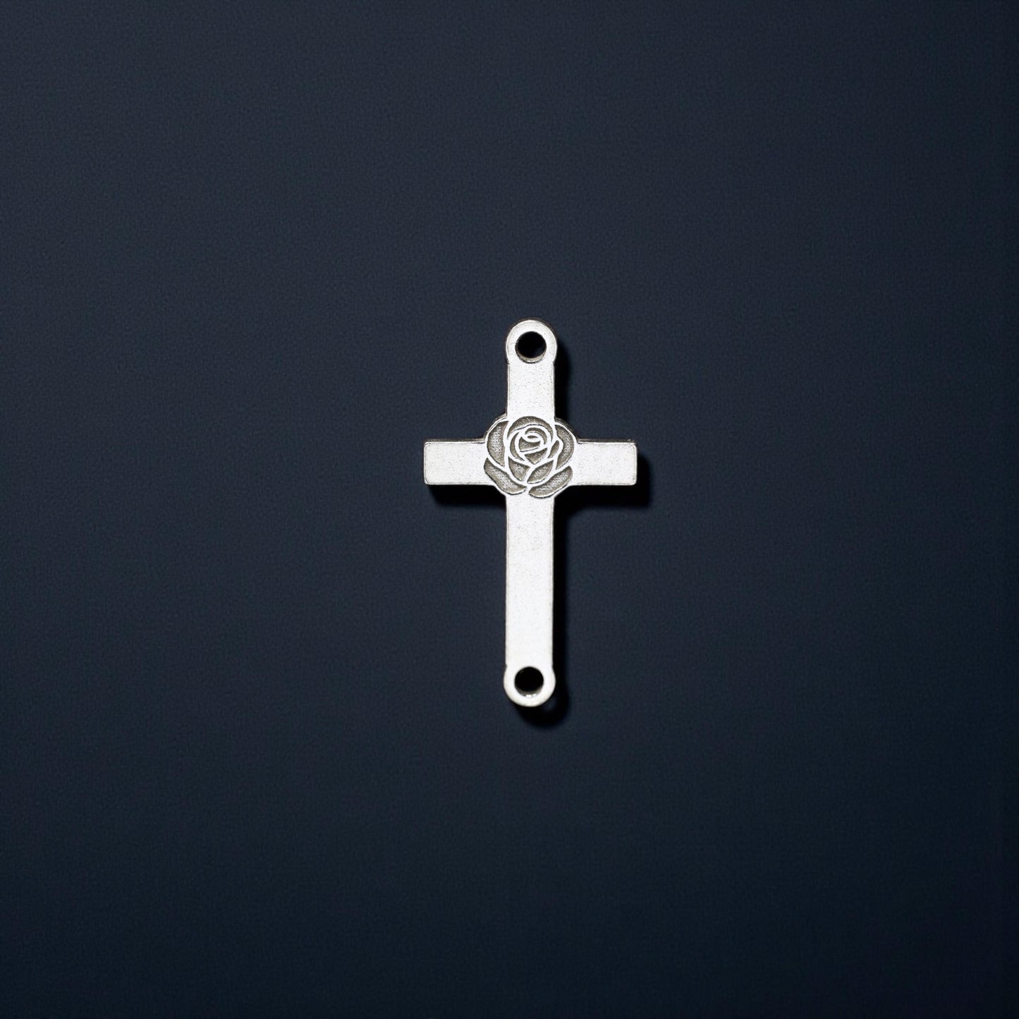 Sterling Silver Rose Cross Connector Charm  Floral Faith Jewelry Link for Handmade Bracelets and Necklaces - Religious Necklace Charm