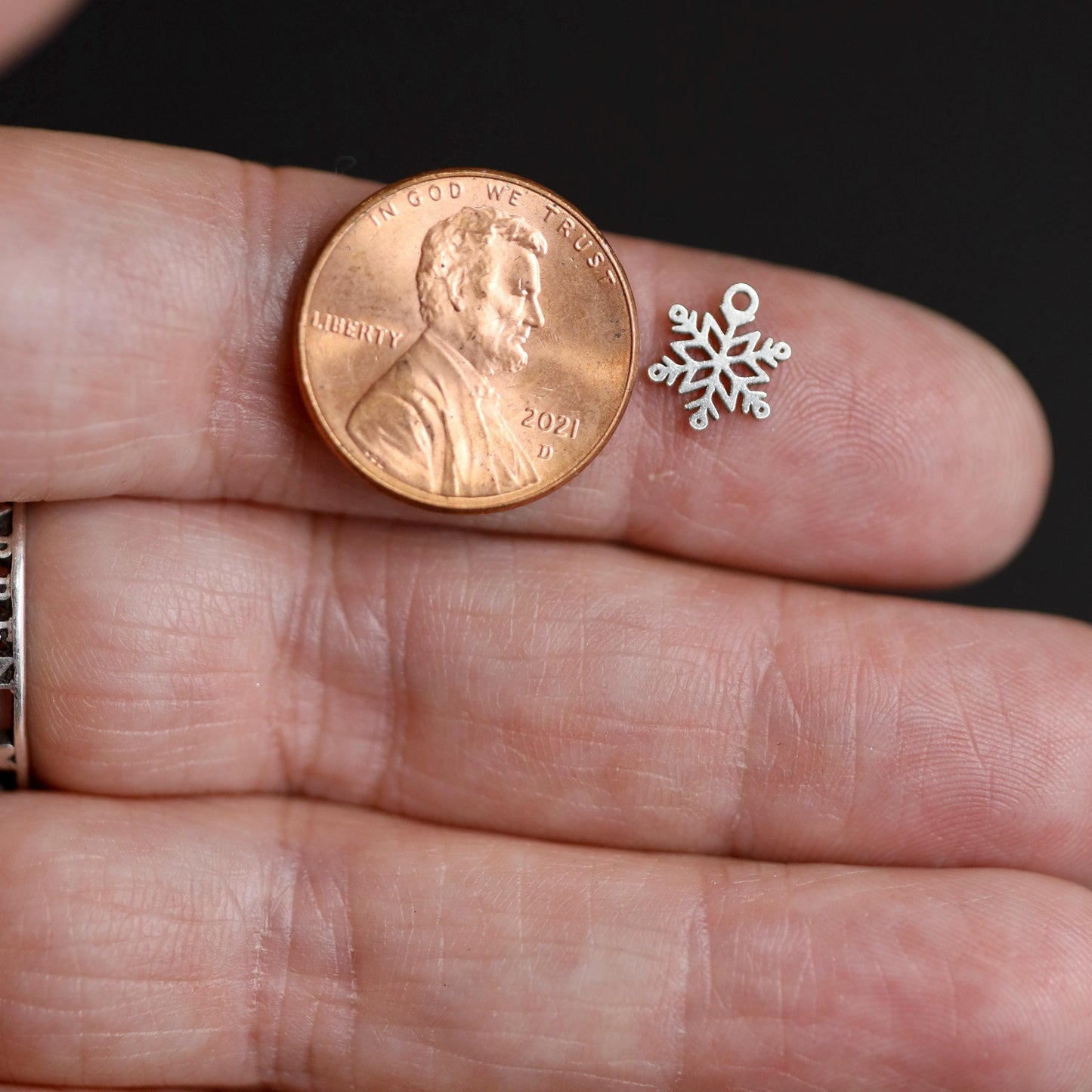Sterling Silver Petite Snowflake #4 Dangle Charm  Tiny Winter Jewelry Accent for Holiday Earrings and Necklaces