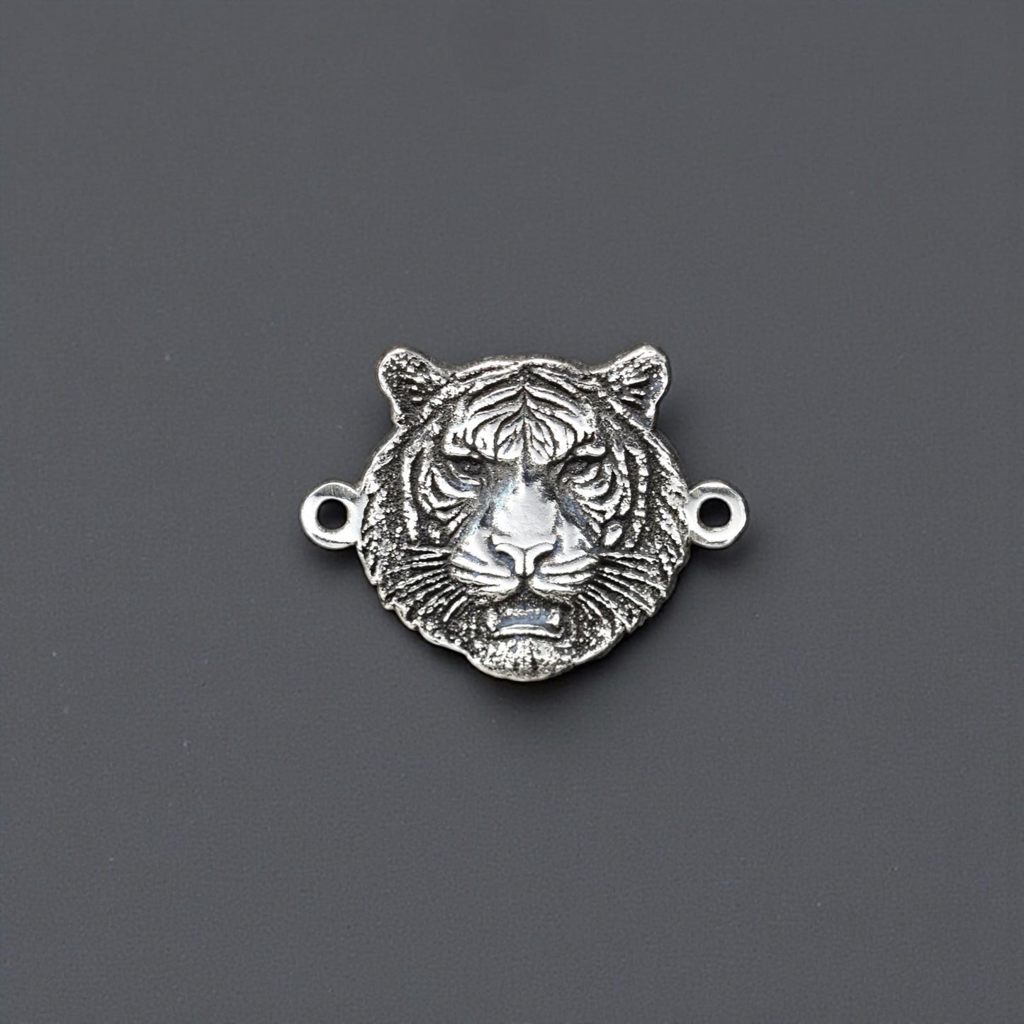 Sterling Silver 3D Tiger Connector Charm • Bold Wildlife Jewelry Link • Jungle Animal Charm • Sterling Big Cat Connector