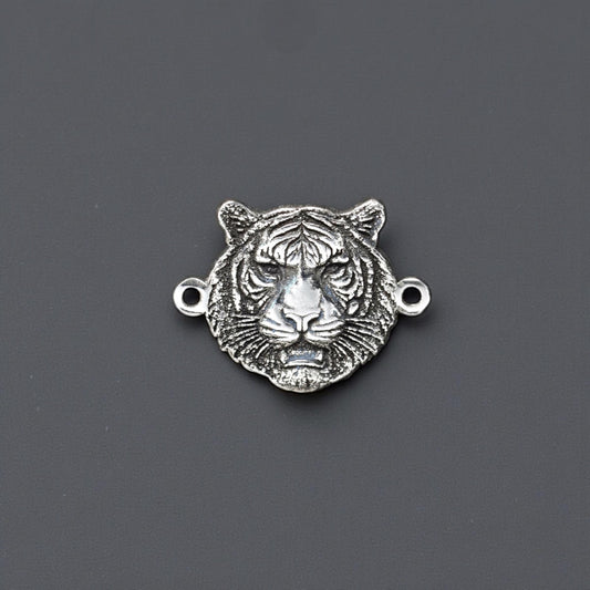 Sterling Silver 3D Tiger Connector Charm • Bold Wildlife Jewelry Link • Jungle Animal Charm • Sterling Big Cat Connector