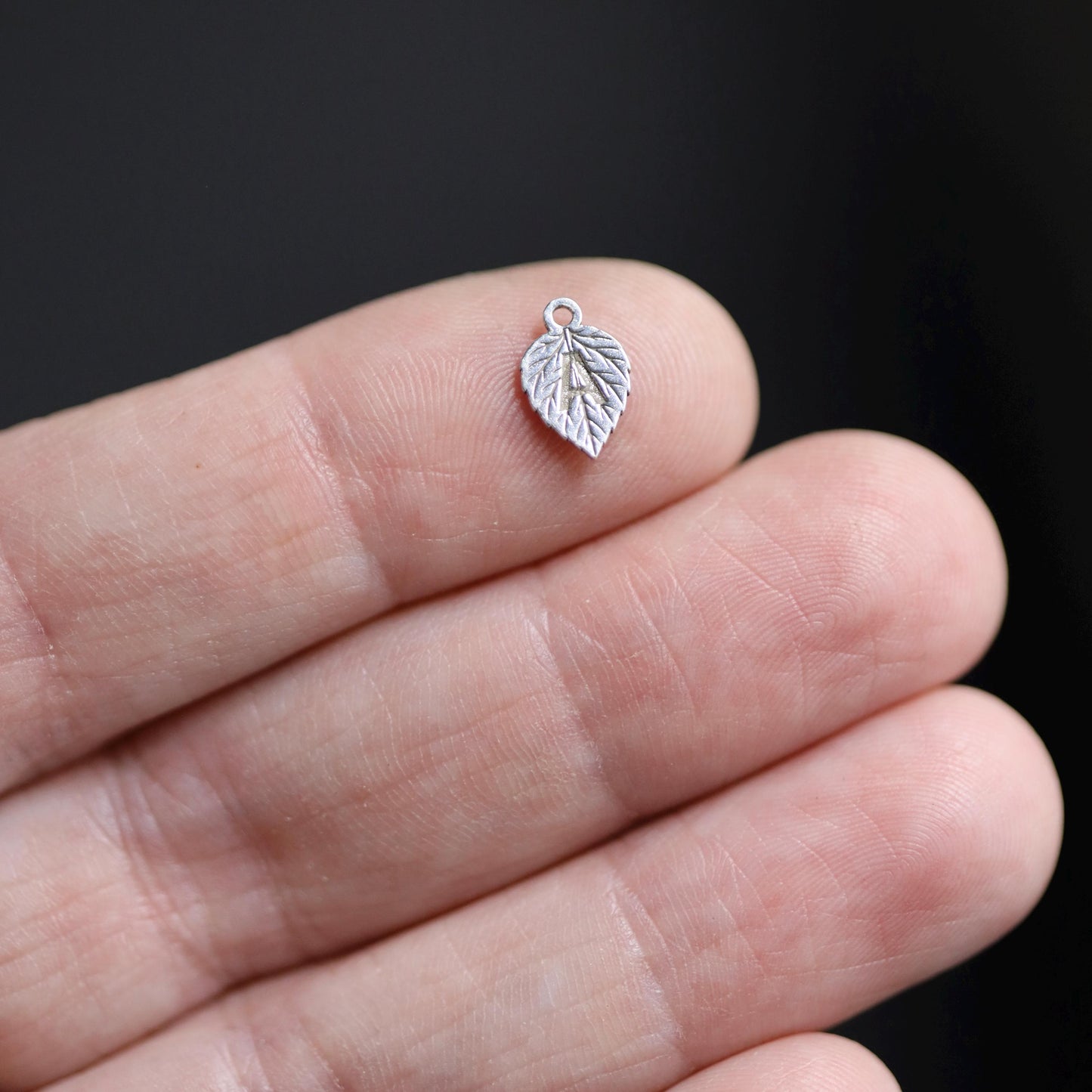 Sterling Silver Leaf Initial Dangle Charm • Nature Jewelry Findings • Personalized Plant Pendant • Botanical Bracelet Charm