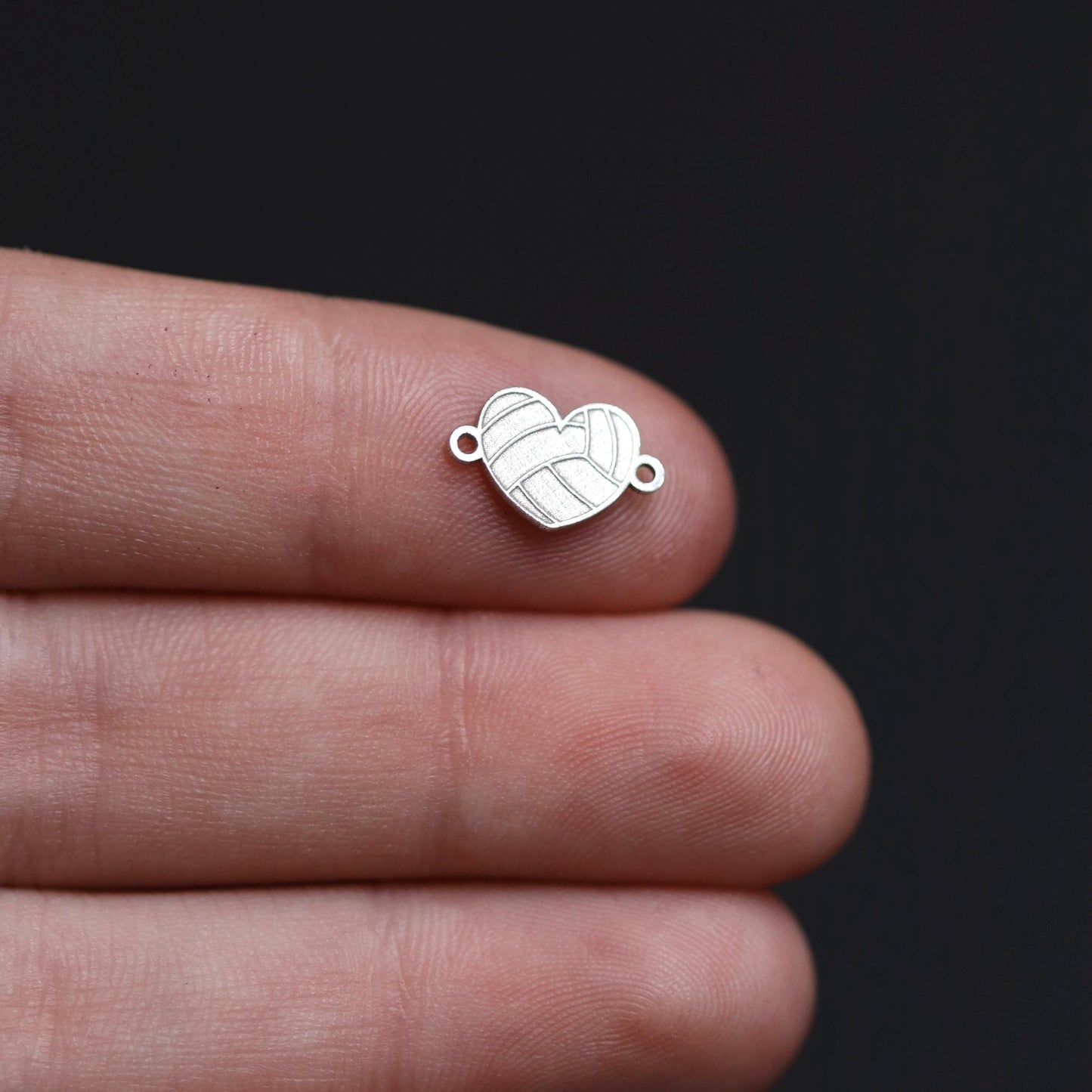 Sterling Silver Volleyball Heart Connector Charm • Sports Jewelry Findings • Volleyball Bracelet Link • Athletic Jewelry Connector