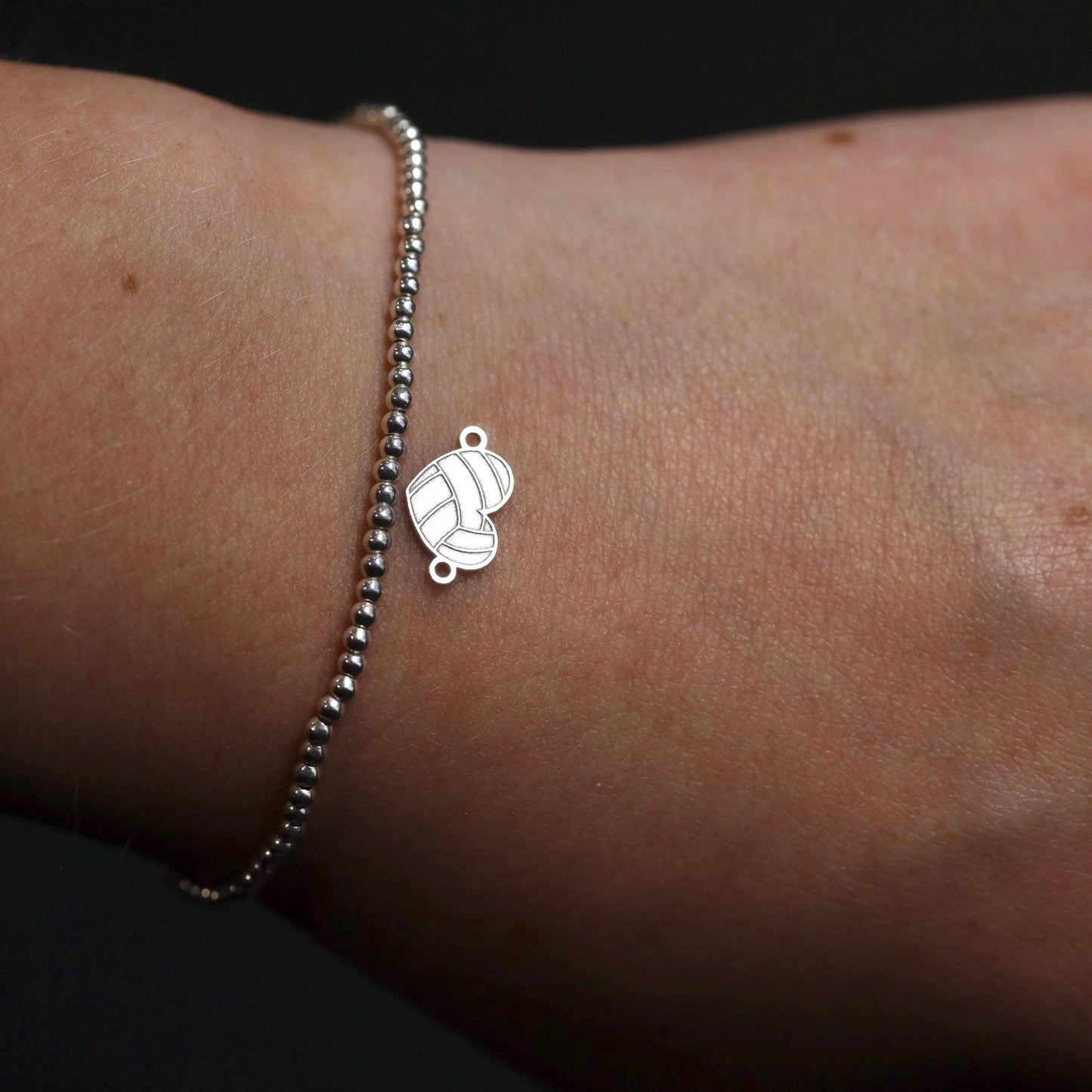 Sterling Silver Volleyball Heart Connector Charm • Sports Jewelry Findings • Volleyball Bracelet Link • Athletic Jewelry Connector