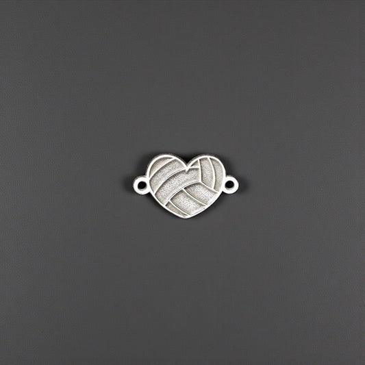 Sterling Silver Volleyball Heart Connector Charm • Sports Jewelry Findings • Volleyball Bracelet Link • Athletic Jewelry Connector