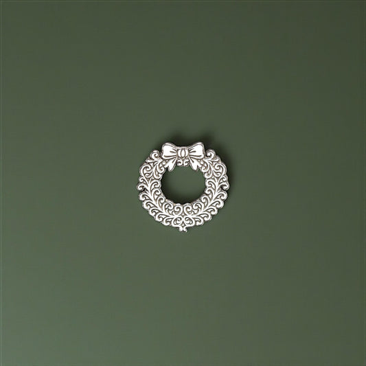 Sterling Silver Christmas Wreath Accent Charm • Holiday Jewelry Embellishment • Small Festive Solderable Component • Silver Christmas Charm