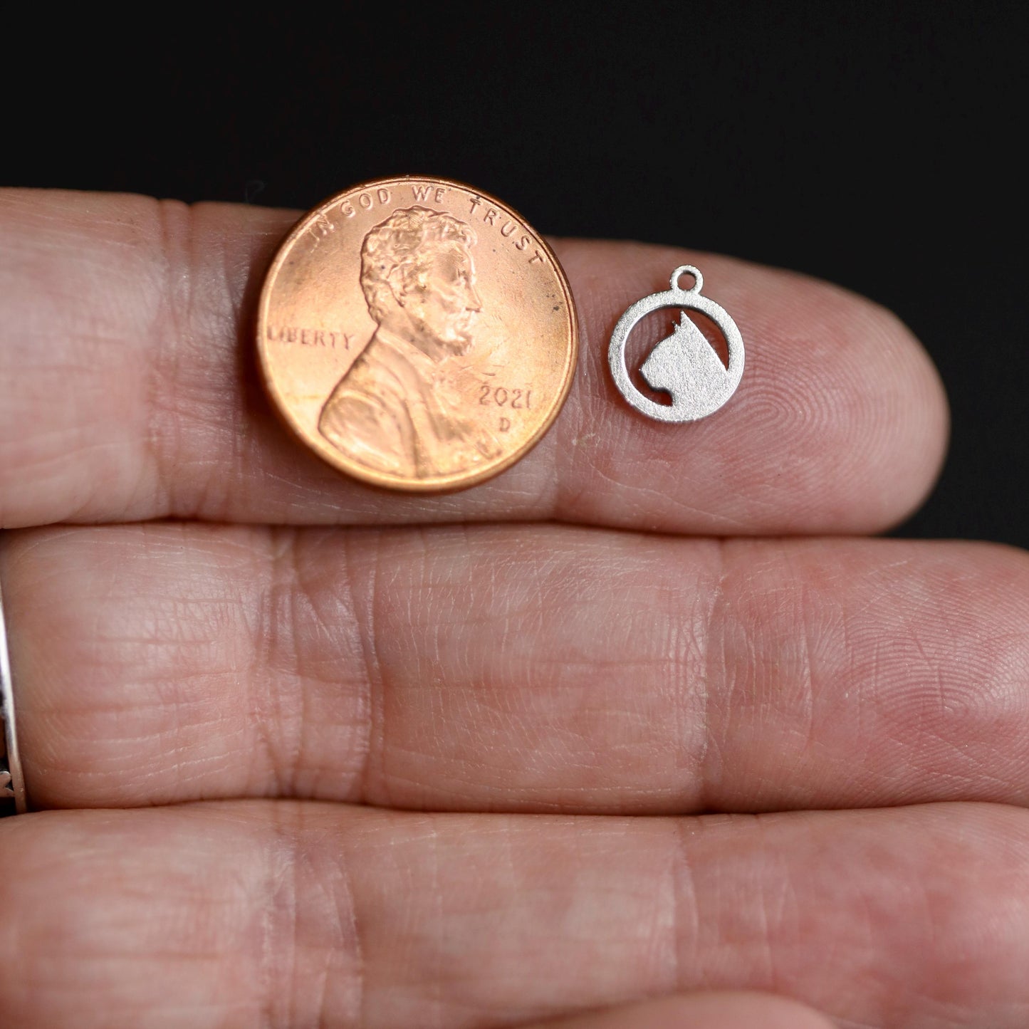 Sterling Silver Cat Head Silhouette Dangle Charm  Minimalist Feline Jewelry Charm for Bracelets and Necklaces