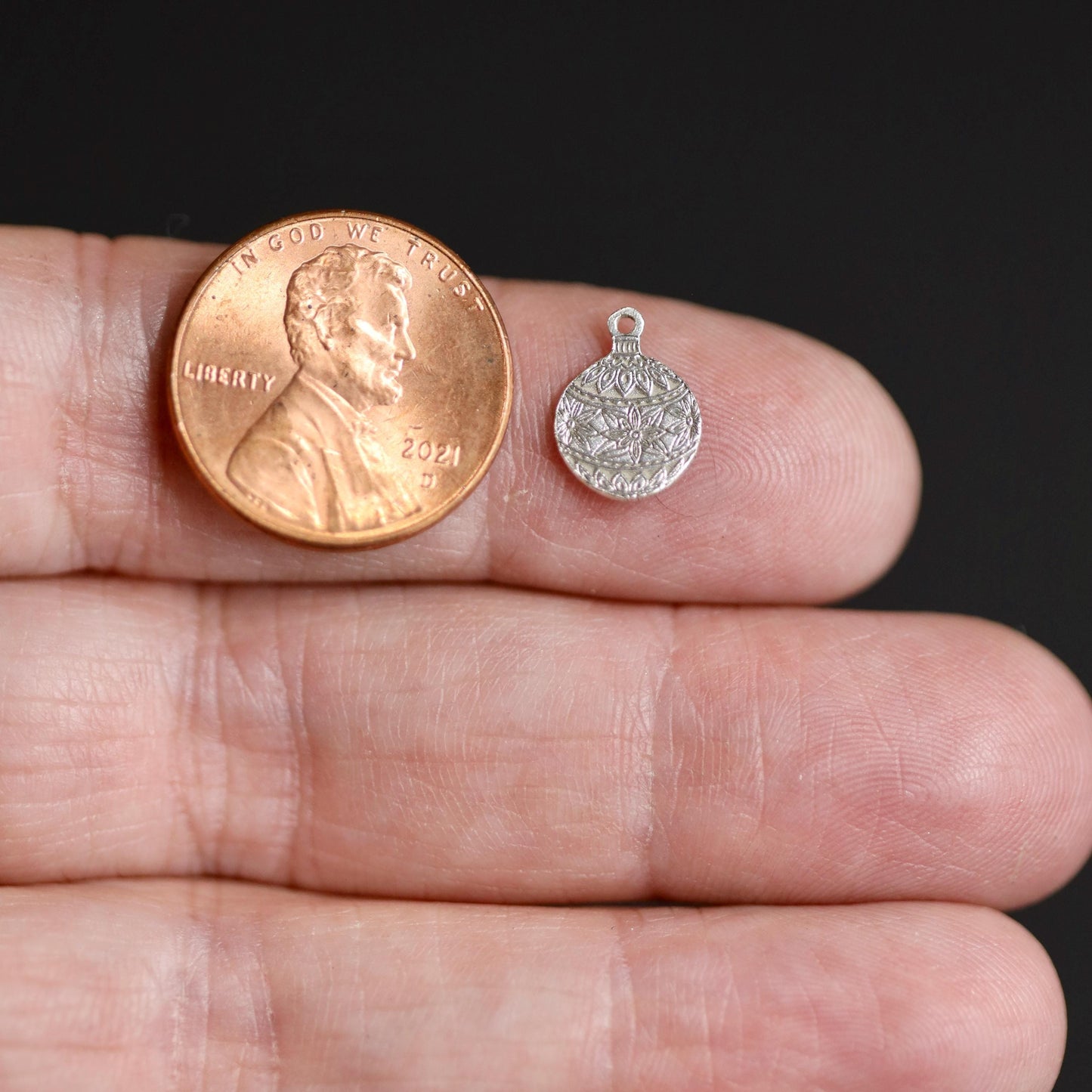 Sterling Silver Christmas Ornament Dangle Charm  Festive Holiday Jewelry Accent for Bracelets and Necklaces