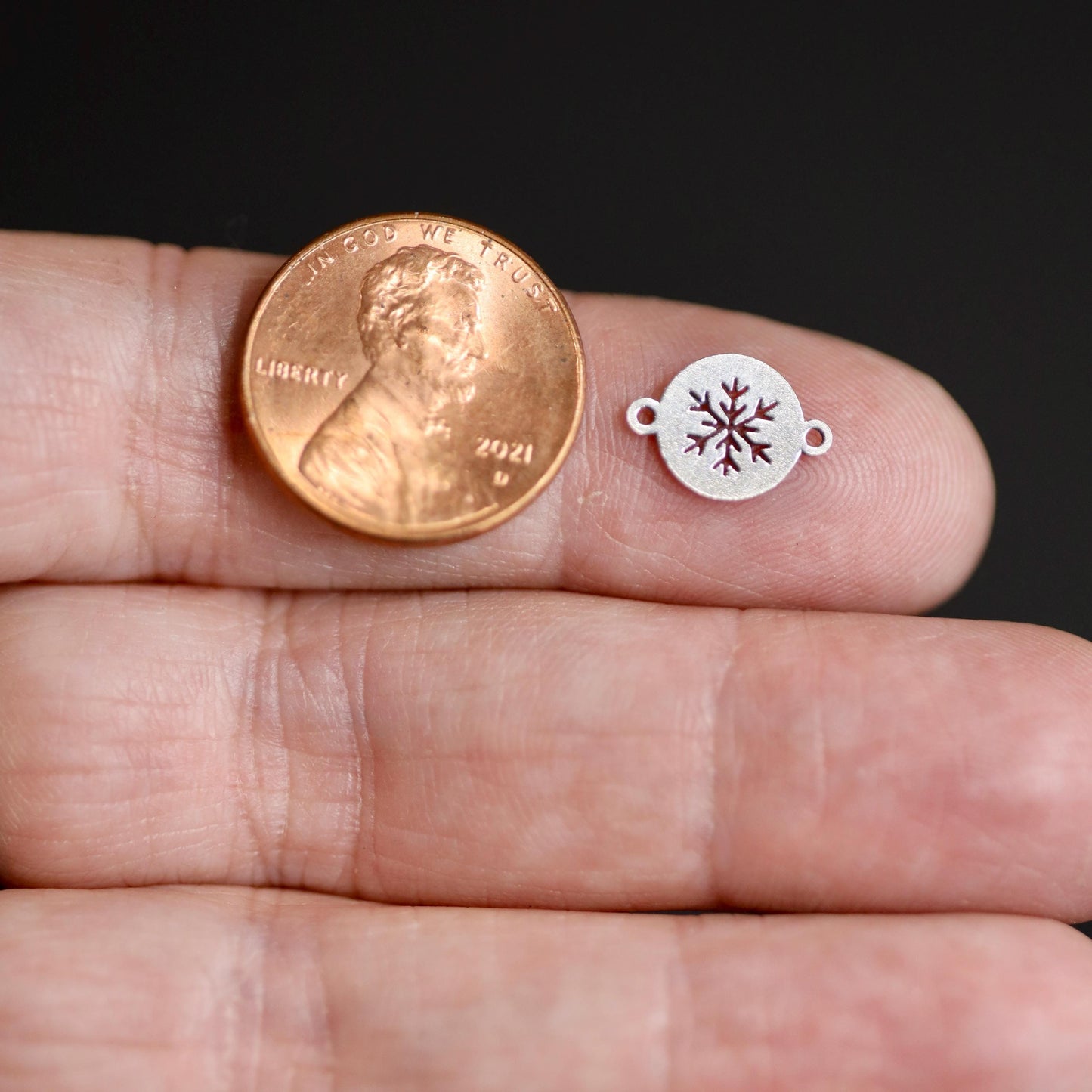 Sterling Silver Circle Snowflake Connector Charm  Winter Jewelry Link for Handmade Holiday Designs