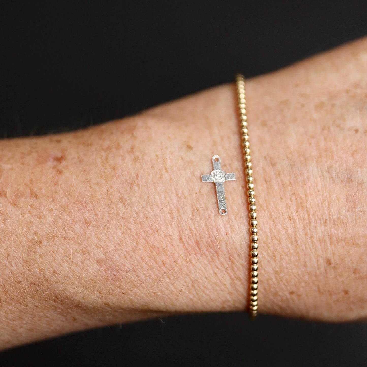 Sterling Silver Rose Cross Connector Charm  Floral Faith Jewelry Link for Handmade Bracelets and Necklaces - Religious Necklace Charm