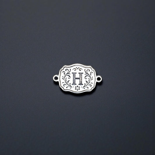 Sterling Silver Personalized Floral Belt Buckle Connector Charm  Western Name Jewelry Link for Custom Designs