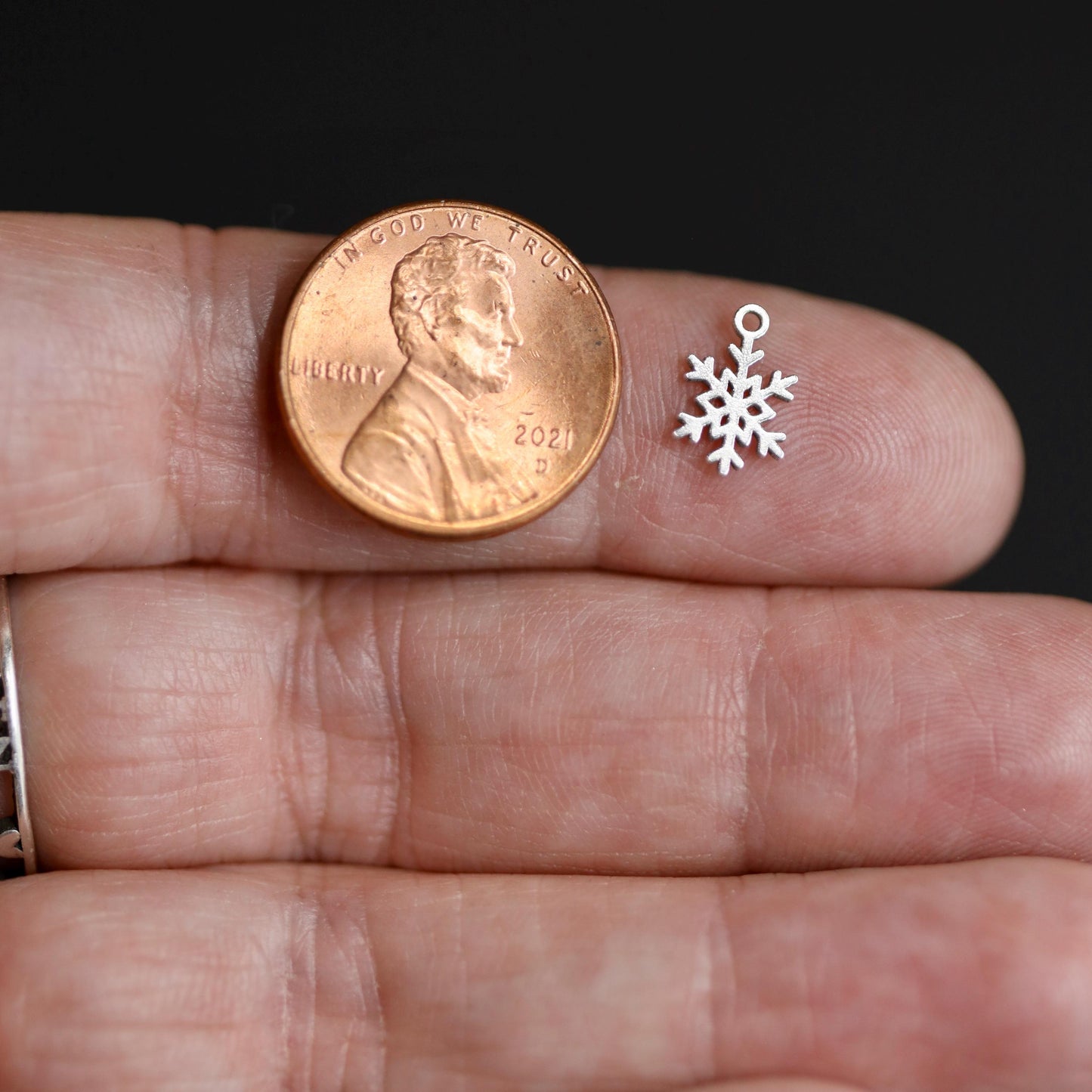 Sterling Silver Petite Snowflake #1 Dangle Charm  Small Winter Jewelry Accent for Holiday Earrings and Necklaces