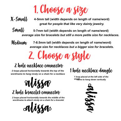 Love Font Custom Script Name or Word Charm  Sterling Silver, Gold Filled, Rose  Personalized Connector for Necklaces & Bracelets