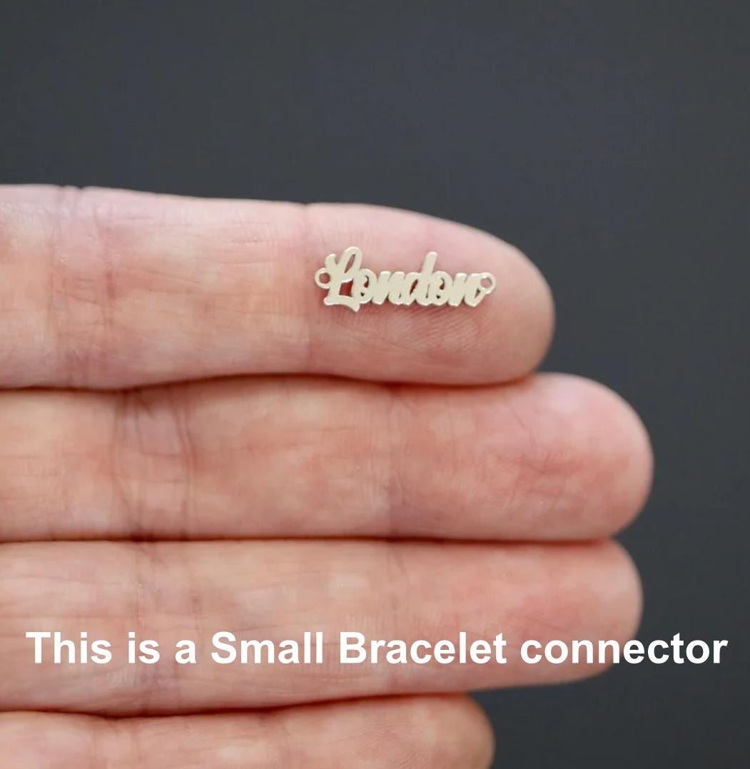 Whimsy Script Font Custom Name or Word Charm  Sterling Silver, Gold Filled, Rose  Personalized Connector for Necklaces & Bracelets