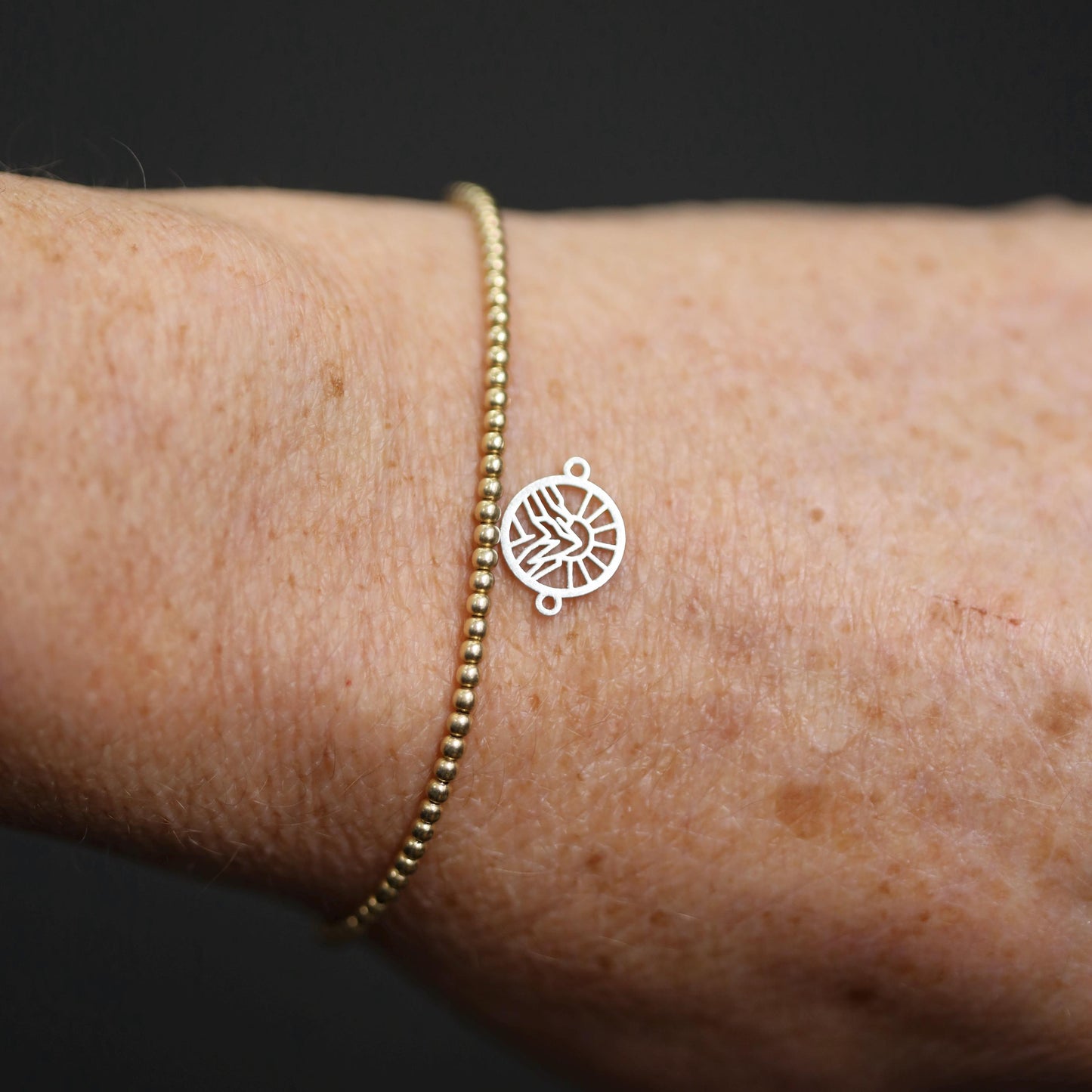 Mountain with Radiant Sun Cutout Connector  Nature Jewelry Link for Handmade Bracelets and Necklaces  Sterling Silver or Gold Filled