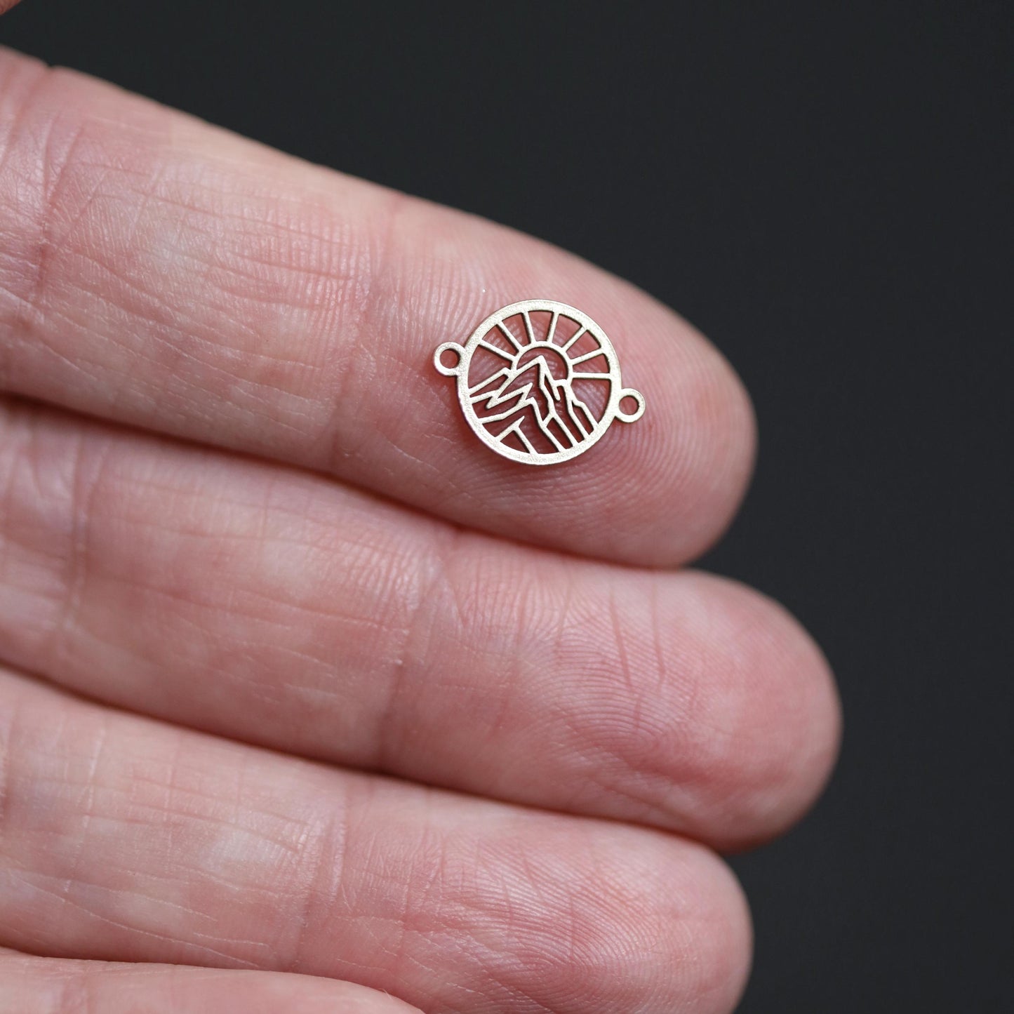 Mountain with Radiant Sun Cutout Connector  Nature Jewelry Link for Handmade Bracelets and Necklaces  Sterling Silver or Gold Filled