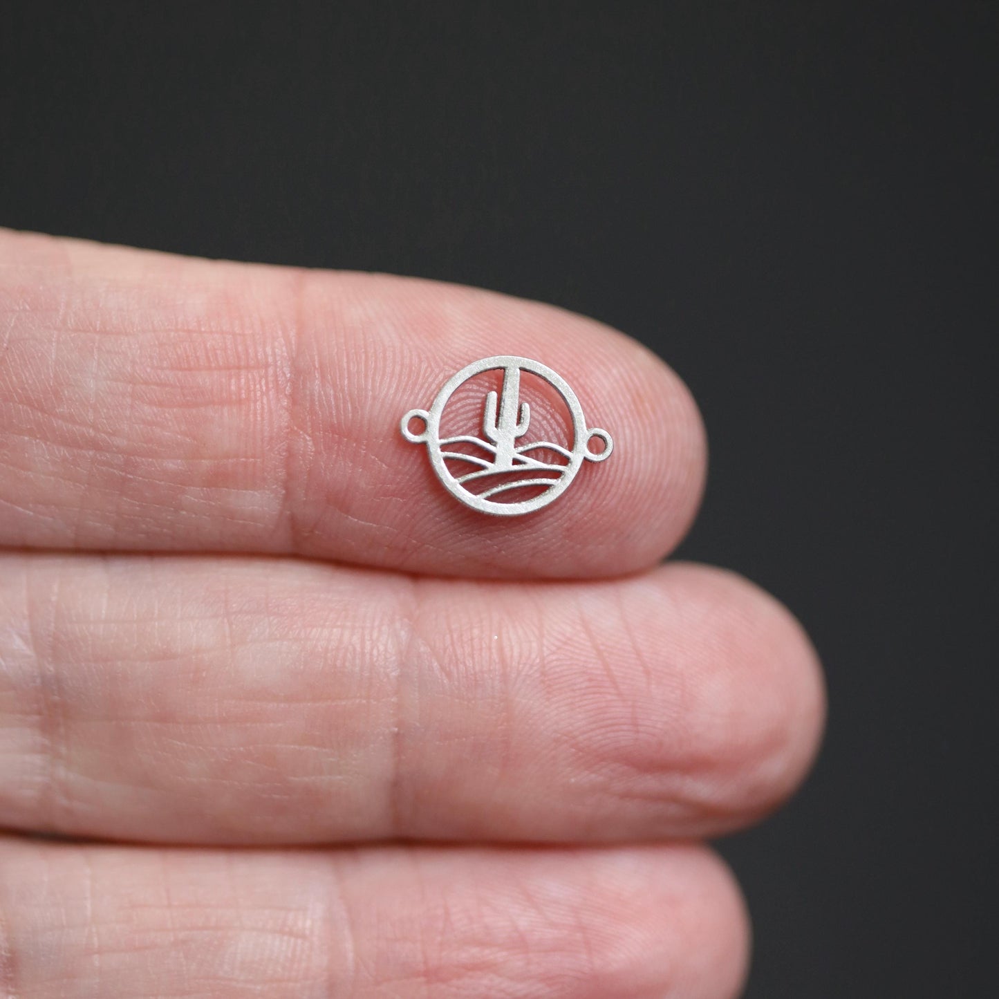 Desertscape Connector Charm  Southwestern Jewelry Link with Saguaro Cactus Design  Sterling Silver or 14k Gold Filled