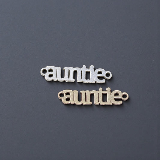 Auntie Script Connector Charm  Family Name Jewelry Link for Bracelets and Necklaces  Sterling Silver or 14K Gold Filled