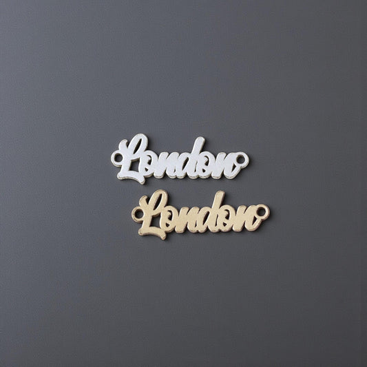 Whimsy Script Font Custom Name or Word Charm  Sterling Silver, Gold Filled, Rose  Personalized Connector for Necklaces & Bracelets