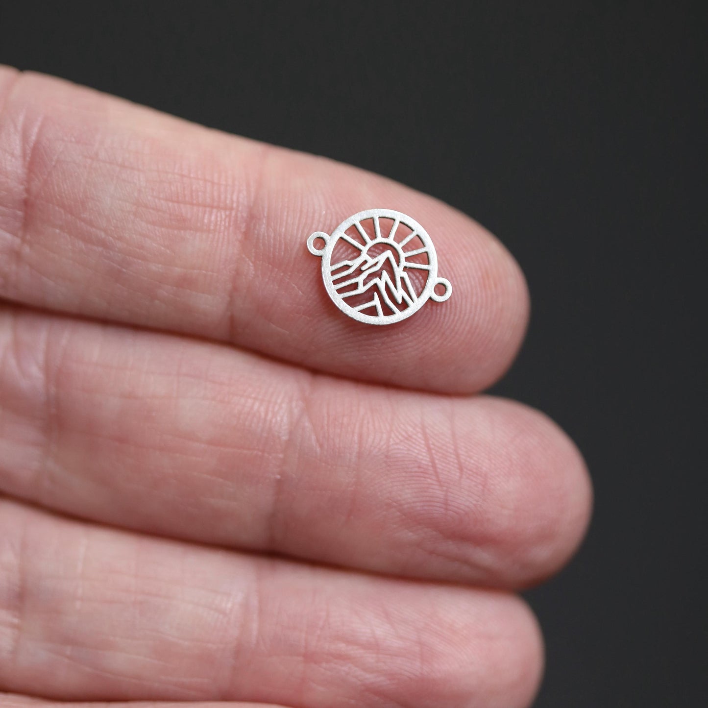 Mountain with Radiant Sun Cutout Connector  Nature Jewelry Link for Handmade Bracelets and Necklaces  Sterling Silver or Gold Filled