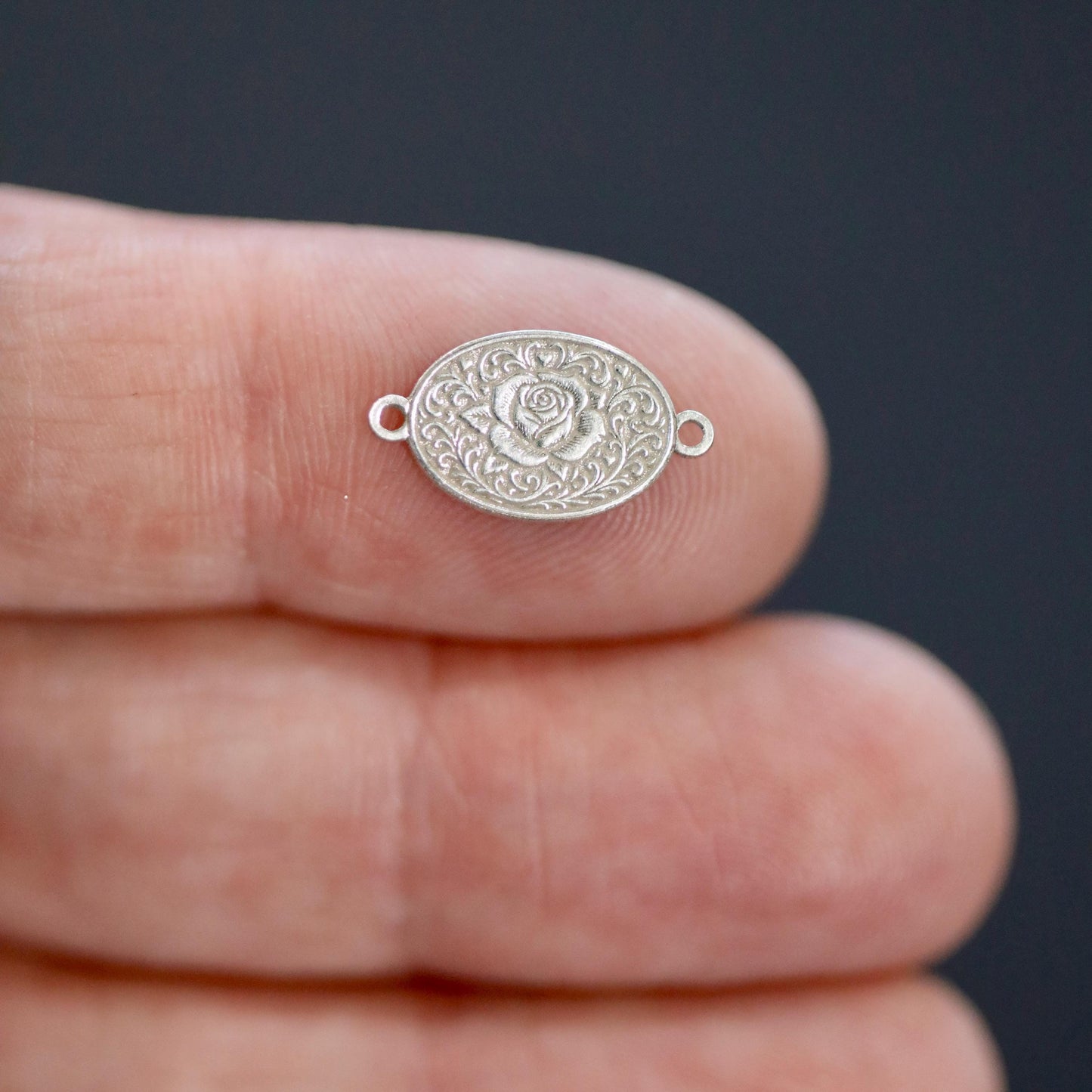 Sterling Silver Rose Belt Buckle Connector Charm  Western Floral Jewelry Link for Handmade Bracelets and Necklaces