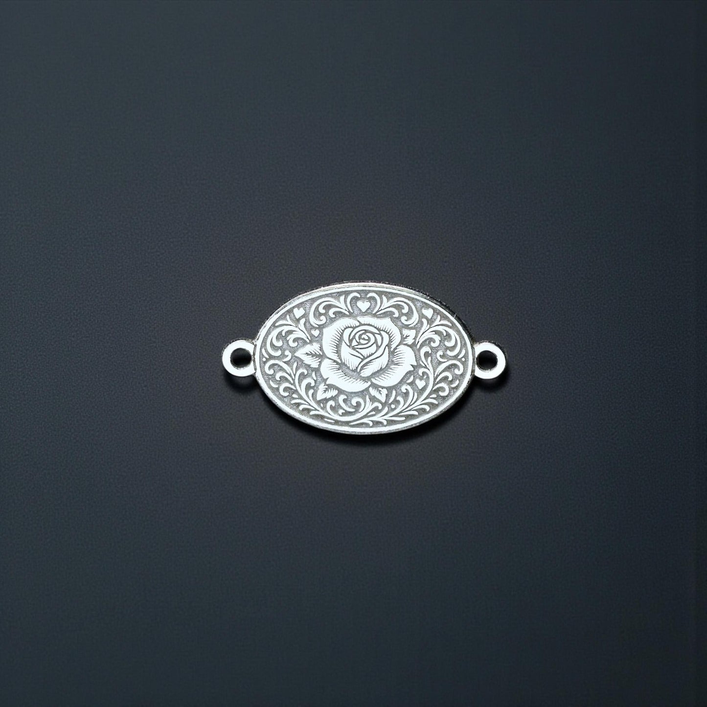 Sterling Silver Rose Belt Buckle Connector Charm  Western Floral Jewelry Link for Handmade Bracelets and Necklaces