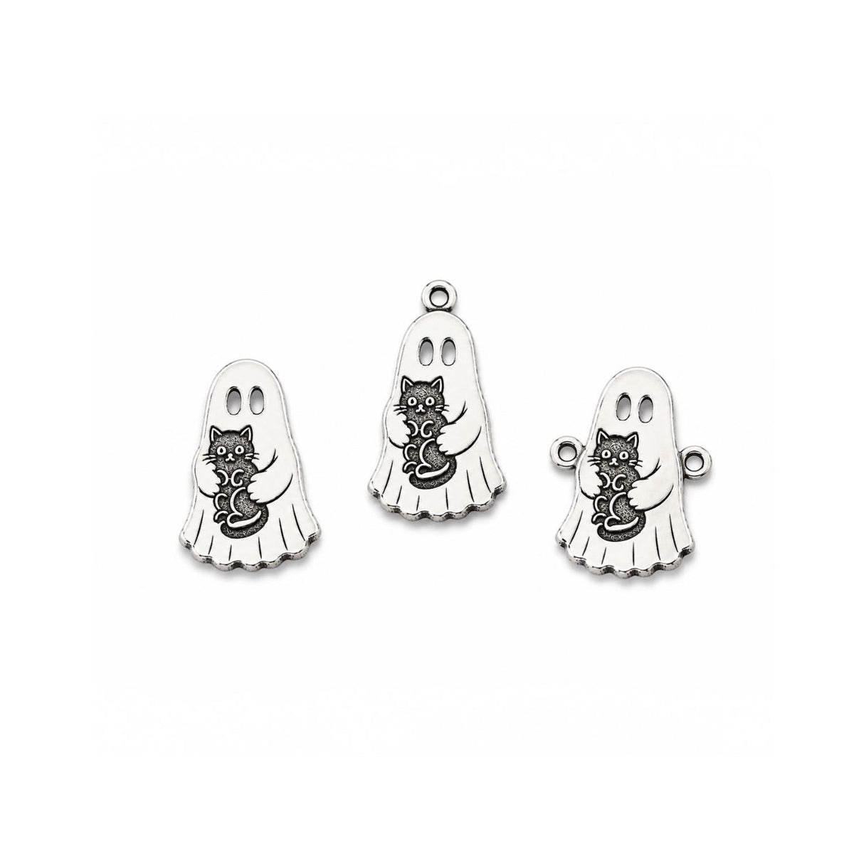 Ghost Holding a Black Cat Charm, Connector & Accent
