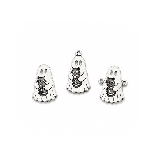 Ghost Holding a Black Cat Charm, Connector & Accent