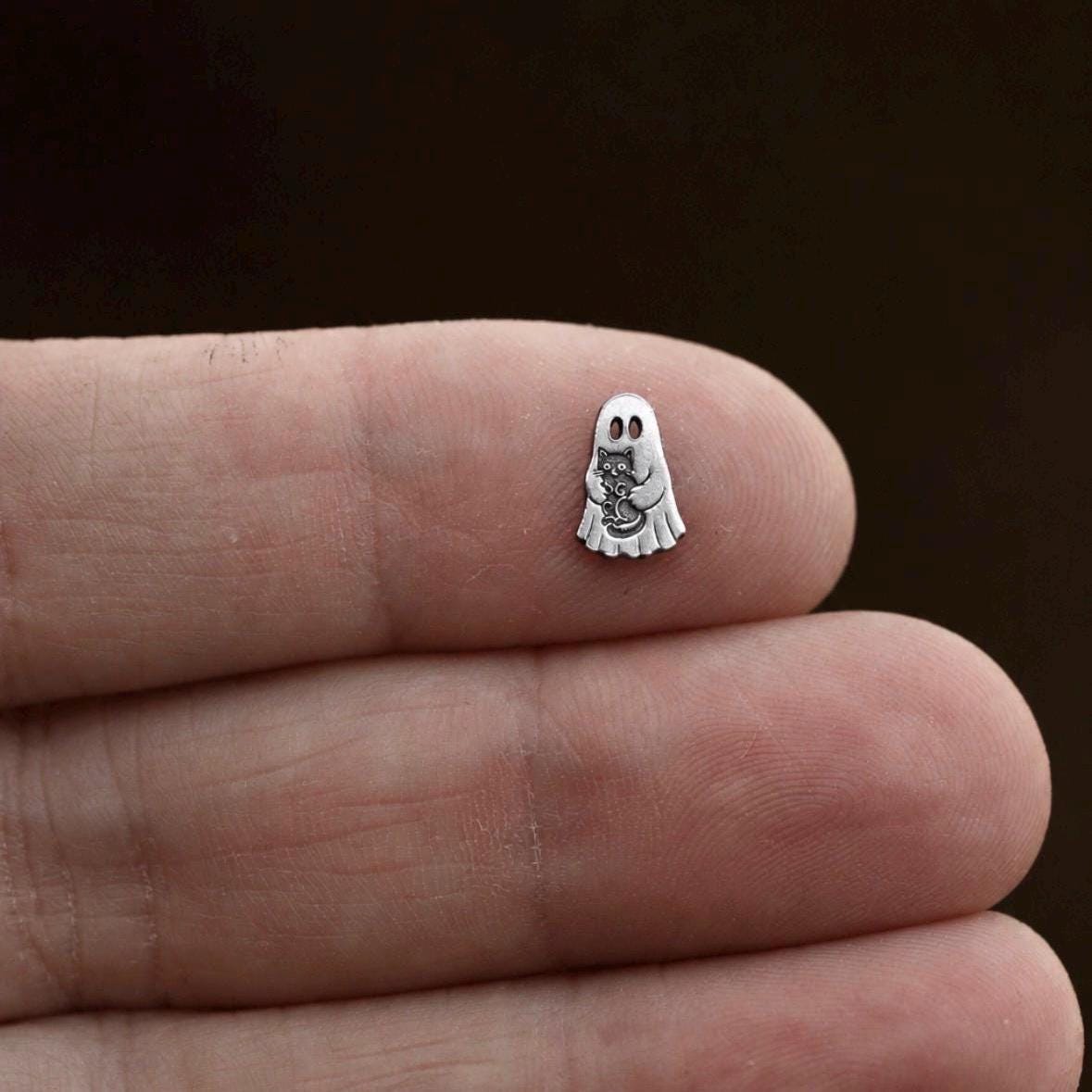 Ghost Holding a Black Cat Charm, Connector & Accent